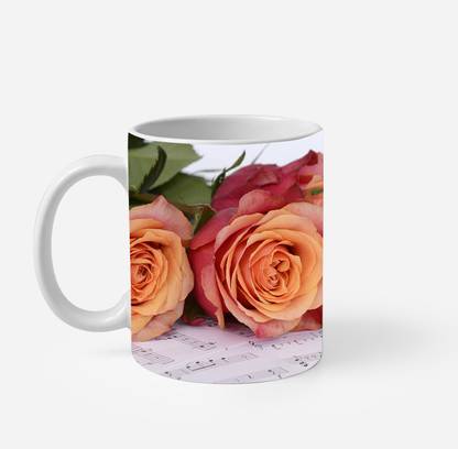 Rainbow Beautiful Rose Flower with Singing Nodes Printed Coffee Porcelain, Ceramic Coffee Mug