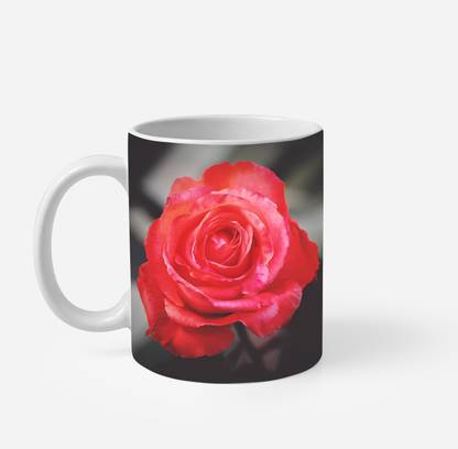 Rainbow Lovely Red Rose printed on black background Coffee Porcelain, Bone China Coffee Mug