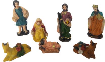 SK Craft Nativity/Crib/Kudil Figurine Set for Christmas Decoration Separate Pieces 7 cm Pack of 7