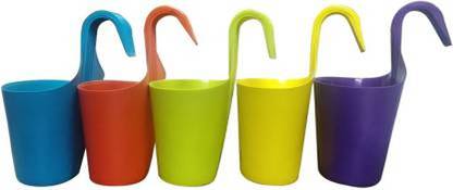 Abasr Hook pot multicolor Plant Container (Plastic, External Height - 29 cm) Plant Container Set