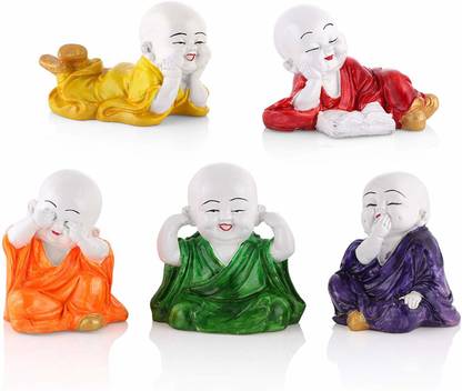 GW Creations Set of 5 Baby Buddha Monk Statue Decorative Showpiece  -  12 cm
