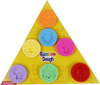 Ratnas Premium Quality Smooth & Soft Rainbow Dough for kids to Mould and Create different objects.(7 Dough Containers and 3 moulds)