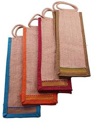 Sanchi Creation Marvell Jute 2 L Bottle Bags (Multicolored)- Pack of 4