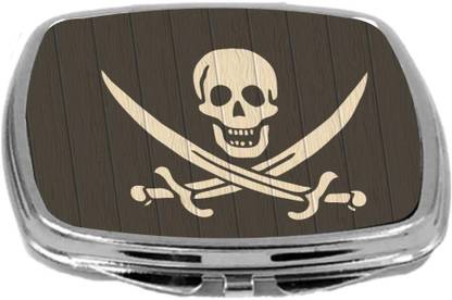 Rikki Knight Compact Mirror on Distressed Wood Design, Pirate Flag, 3 Ounce