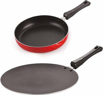 NIRLON Non-Stick Aluminium PFOA-free Concave Roti Tawa and Fry Pan without Steel Lid Non-Stick Coated Cookware Set