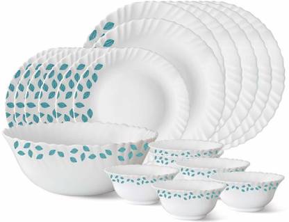 Larah by Borosil Opalware Blue Leaves 19 - Pieces Dinner Set