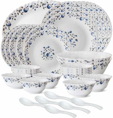 Larah by Borosil Opalware Borosil 33pcs Helena 100% Bone ash free Dinner Set