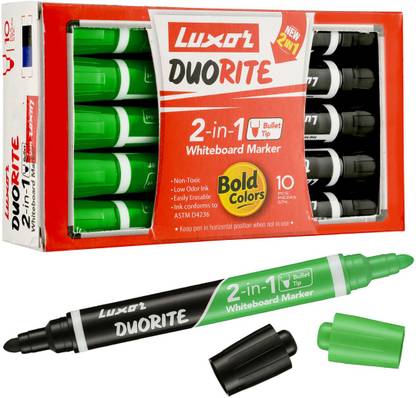 LUXOR Duorite 2-In-1 Bullet Tip Whiteboard Marker - Green & Black