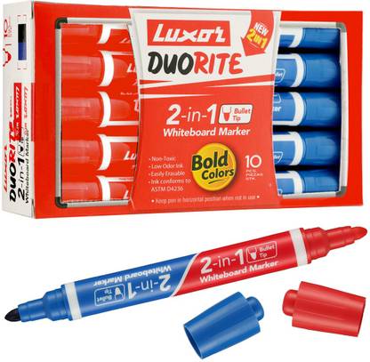 LUXOR Duorite 2-In-1 Bullet Tip Whiteboard Marker -Blue & Red