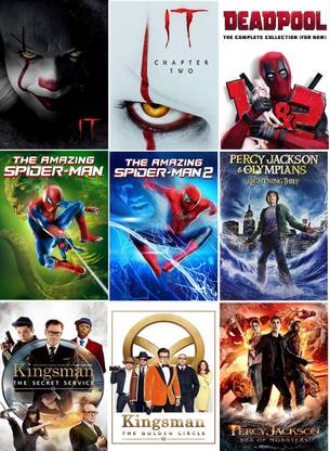 Deadpool 1 & 2, It 1 & 2, Percy Jackson: Sea of Monsters & the Olympians, The Amazing Spider-Man 1 & 2, Kingsman: The Secret Service & The Golden Circle (10 movies) (dual audio Hindi and English) (clear HD print clear audio) it's burn DATA DVD play only in computer or laptop not original without poster