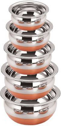 eppyz Copper Bottom Handi Pot 5 Piece Set/Steel Handi Set 5 Piece Set Handi Handi 2.1 L, 1.6 L, 1.1 L, 0.8 L, 0.5 L