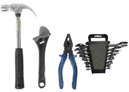 IBEX TOOLS SET OF 11 Blue Plier, Iron Hammer,Pipe Wrench, 8 Wrench Set with Hand Tool Kit (11 Tools) Power & Hand Tool Kit