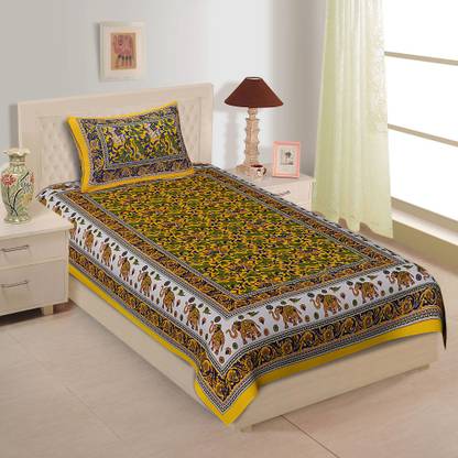 JaypurTextile 150 TC Cotton Single Printed Flat Bedsheet