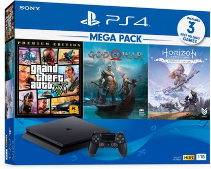 SONY Ps4 Slim 1TB Console 1000 GB with Grand Theft Auto V Premium Edition, God of War, Horizon Zero Dawn-Complete Edition