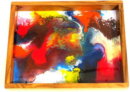 Natural Furniture india Multi Color Epoxy Resin Rectangle Serving Tray Tray