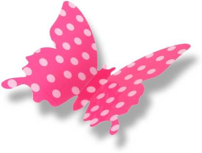 Nema 12 cm 3D Butterfly Adhesive Wall Decoration Stickers - 12Pcs - Dotted Pink Self Adhesive Sticker