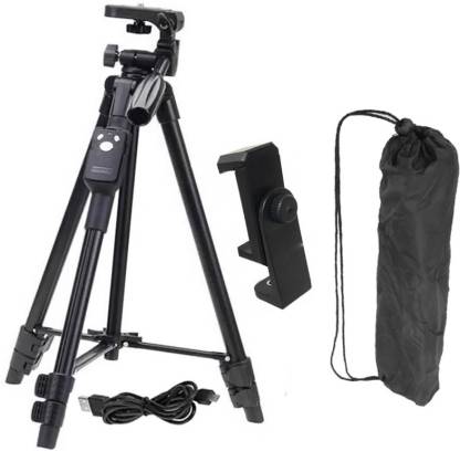 CASADOMANI New Collection 3388 Tripod Adjustable Aluminium Lightweight Camera Stand Professional Portable Adjustable Camera holder With Three-Dimensional Head & Quick Release Plate For Video Cameras and mobile clip holder & BT Remote compatible for All Mobiles & Smartphones for Tik Tok Video, Digital & Action Cameras Best Use for Make Videos on Snapchat, YouTube Tripod Kit
