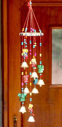 SPK Wooden Multicoloured Handpainted & Handmade Decorative Hanging -Wind Chimes Hanging Decorative Item Wood Windchime