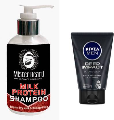 Mister Beard Milk Protein Shampoo With Nivea Deep Impact Intense Clean Face & Beard Wash