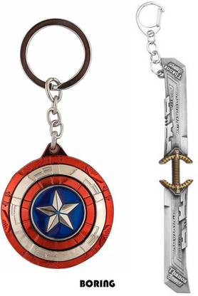 BORING Thanos Double Sided Sword & STAR CAPTAIN AMERICA Miniature Key Ring Collectible Avengers Endgame Key Chain