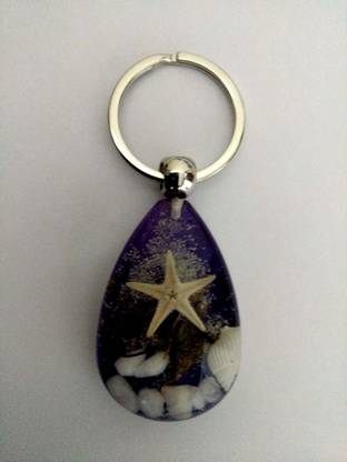vakind Luminous Natural Shell Starfish Charm Keychain Blue Seaworld Crystal Key Chain Key Chain
