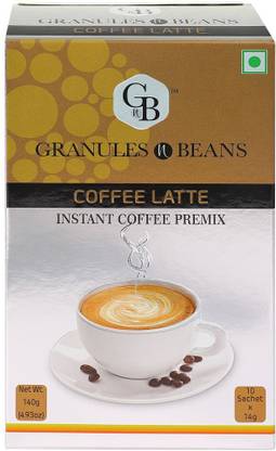 Granules and Beans Coffee Latte Instant Coffee Premix (10 Sachet x 14 gm =140 gm) Vanilla Instant Tea Box