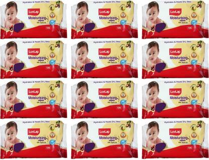 LuvLap Moisturising Wipes With Jojoba Oil, 72 Pcs Pack, Combo of 12