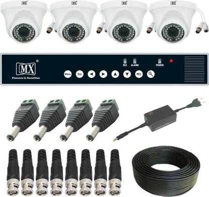 MX CCTV Cameras Kit Channel Analog System with 4 Analog Camera CCTV Camera Cable 50 Meters BNC DC pin & 1 DVR - Set 54 MADE IN INDIA Security Camera
