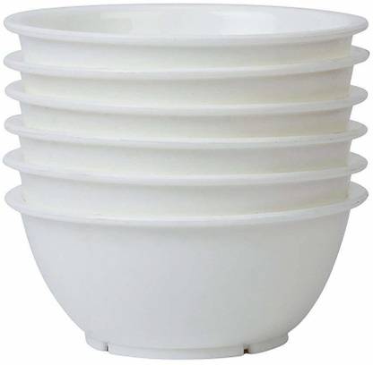 Kanha Plastic Serving Bowl Round Shape plastic Bowl White (Set of 6)