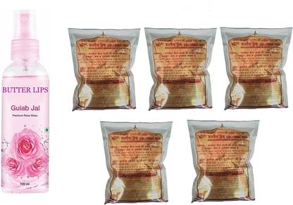 Butter Lips 100% Organic & Natural Premium Rose Water For Face & Skin & Colorina Hina - Gujrati Herbal Henna Powder (Hair Color) Natural Brown (Pack of 5) Hair Color (Natural Brown)
