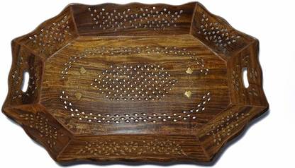 Woodino Wooden Handicrafts Oval Design (Size- 15x10 inch) Tray