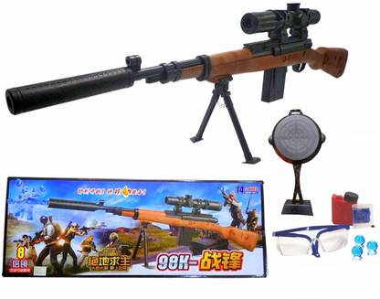 Toyji Battleground Real Scale Mercenary Big Size Kar98K Classic Sniper Rifle Toy Gun with Laser Target (Brown, 72 cm) Guns & Darts