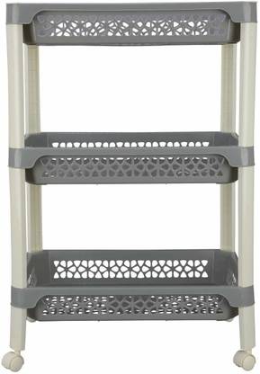 N H Enterprise Utensil Kitchen Rack Plastic 3 Layer Trolley Kitchen Storage Cart with Fruit Vegetable Storage Baskets and Wheels Heavy Duty Plastic ( Daiso Grey )
