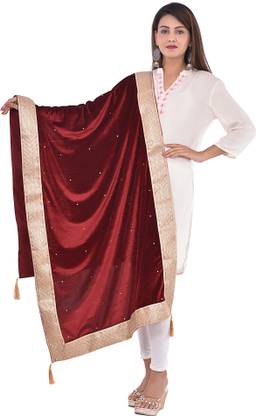 SWAMAV Velvet, Wool Embellished Women Shawl