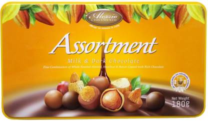 Alessio Cioccolato Assortment Milk & Dark Chocolate (Fine Combination of Whole Roasted Almond, Hazelnut & Raisin Coated with Rich Chocolate), 180g Truffles