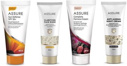 ASSURE FACE CARE COMBO (CLARIFYING FACE WASH,SUN DEFENSE SPF 30+,COMPLETE FAIRNESS CREAM,ANTI-AGEING NIGHT CREAM)