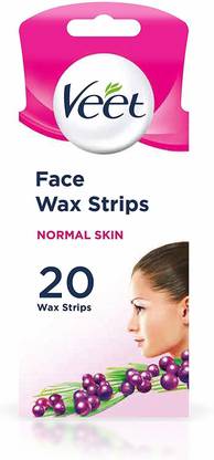 Veet EasyGrip Ready to Use 20 Wax Strips and 4 Perfect Finish Wipes for Face Strips
