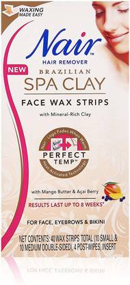 Nair Brazilian Spa Clay Face Wax Strips, 40 Strips Strips