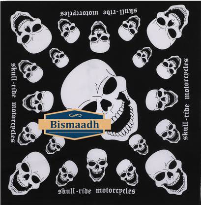 Bismaadh 100% Cotton Skull Design Bandana Handkerchief Head Wraps Doo Rag ["White","Black"] Handkerchief