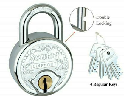 सोनिका ELEPHANT 67 MM ROUND LOCK BIG BRASS KNOB EXTRA STRENGTH FOR LOCKING WITH 4 KEY ताला
