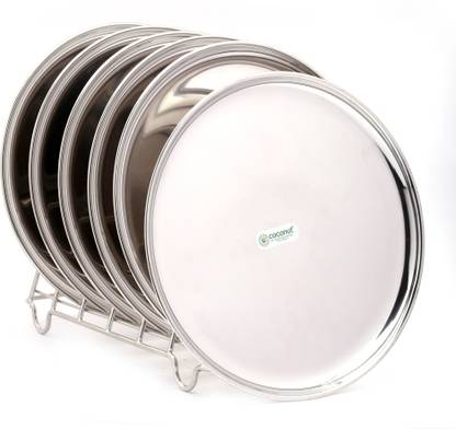 COCONUT Stainless Steel Plain Round Quarter Plates/Thali - China Plates -Set of 6 - Diameter 23.5 Cms Each Dinner Plate