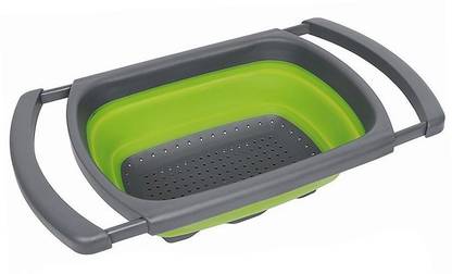 bosig bosig® Collapsible Dish Pan with Draining Plug, Foldable Washing Basin Over The Sink with Extendable Handles, 6 Quart Capacity Fruits and Vegetable Drainer for Kitchen and Camping, BPA Free Collapsible Colander