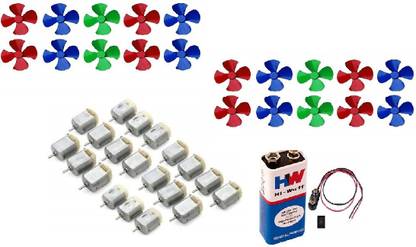 Rovide DC Motor 3V-6V with 20 Plastic Fan Blade, Red Switch, 9 V Battery and 9V Battery Clip Pack of 20 Motor Control Electronic Hobby Kit
