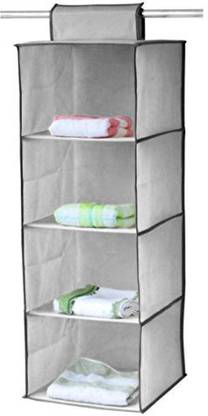 Cpixen 4 Shelves Non-Woven Cloth Hanging Storage Wardrobe Organizer for Clothes, Pants and Shoes Regular Organizer