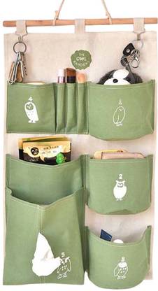 ShopyBucket Creative After Door Wall Hanging Storage Bag Cotton and Linen 9 Grills Key Pocket Sundries Storage Organizer Waterproof (Green) Accessories Organizer