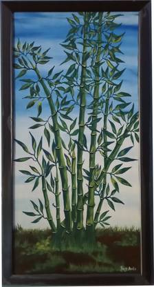Faiz Arts Bamboo painting Canvas 25.19 inch x 13.38 inch Painting