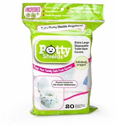 POTTY SHIELDS Toilet Seat Covers- Disposable XL Potty Seat Covers, Individually Wrapped - Extra-Large, No Slip Potty Seat