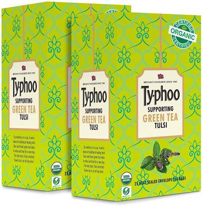 typhoo Organic Supporting Green Tea Tulsi Tulsi Green Tea Bags Box