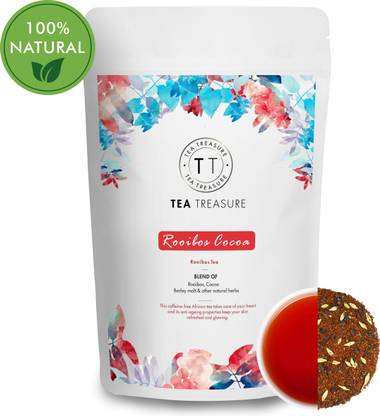 TeaTreasure Rooibos Cocoa Red Tea with Cocoa Nibs - 100 gm - Caffeine Free, Antioxidants Rich Tea for Healthy Hair & Glowing Skin Herbs Rooibos Tea Pouch