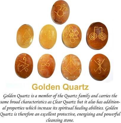REIKI CRYSTAL PRODUCTS Golden Quartz Karuna Reiki Set Symbol Crystal Set Reiki Symbol Stone Karuna Reiki Symbol Set 9 pc for Reiki Healing and Crystal Healing Stones Crystal Yantra